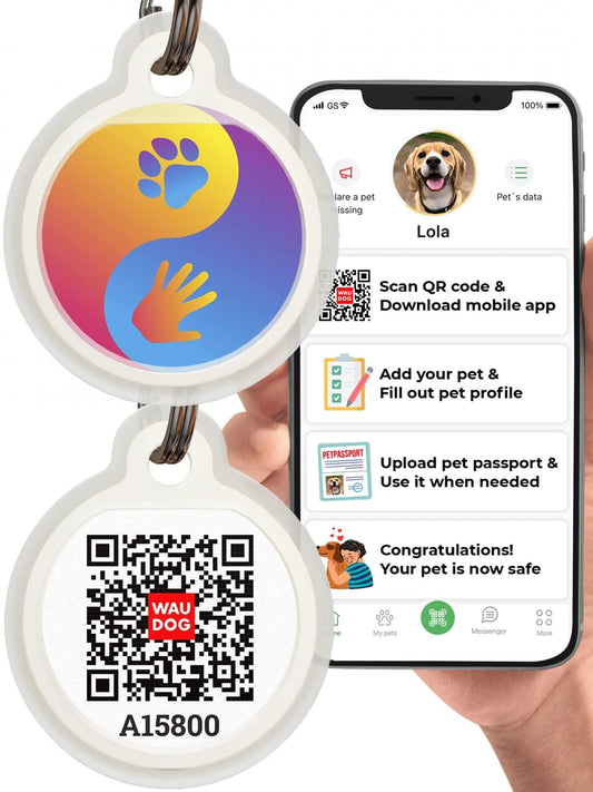Silicone QR Code Pet ID Tag – Yin Yang Design (Size L)
